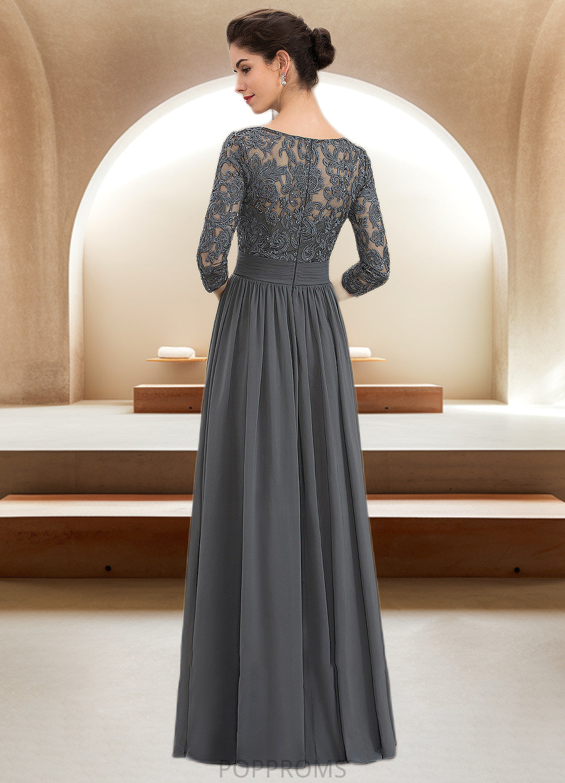 Kenya A-Line Scoop Neck Floor-Length Chiffon Lace Mother of the Bride Dress With Ruffle Beading Sequins PP6126P0014652