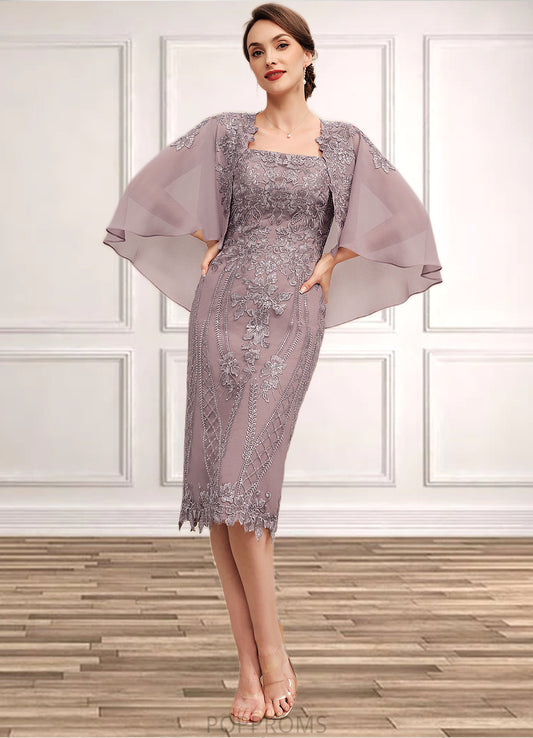 Sally Sheath/Column Square Neckline Knee-Length Chiffon Lace Mother of the Bride Dress With Sequins PP6126P0014653