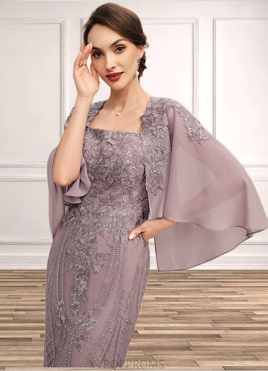 Sally Sheath/Column Square Neckline Knee-Length Chiffon Lace Mother of the Bride Dress With Sequins PP6126P0014653