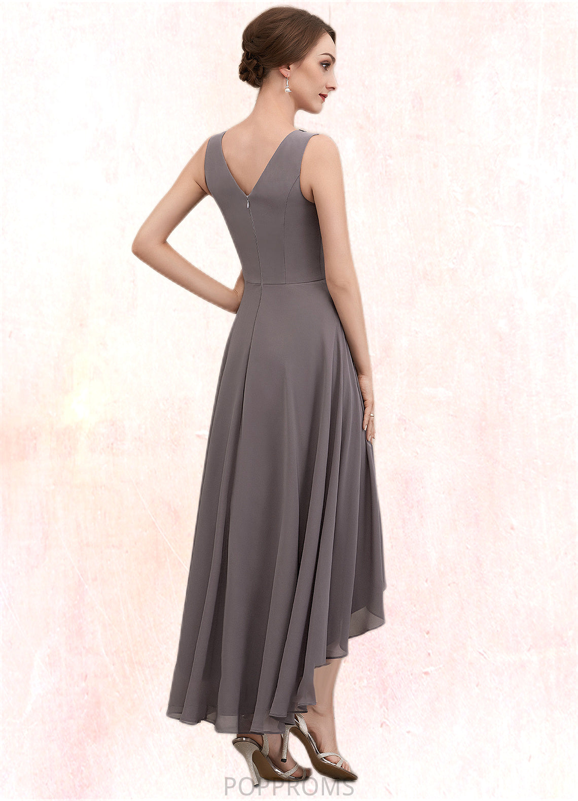 Helena A-line V-Neck Asymmetrical Chiffon Mother of the Bride Dress With Beading Sequins PP6126P0014656