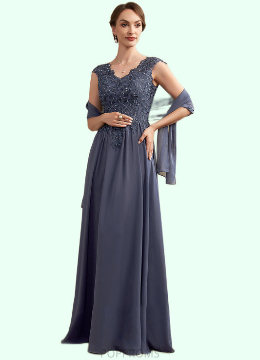 Leah A-Line V-neck Floor-Length Chiffon Lace Mother of the Bride Dress With Beading Sequins PP6126P0014657