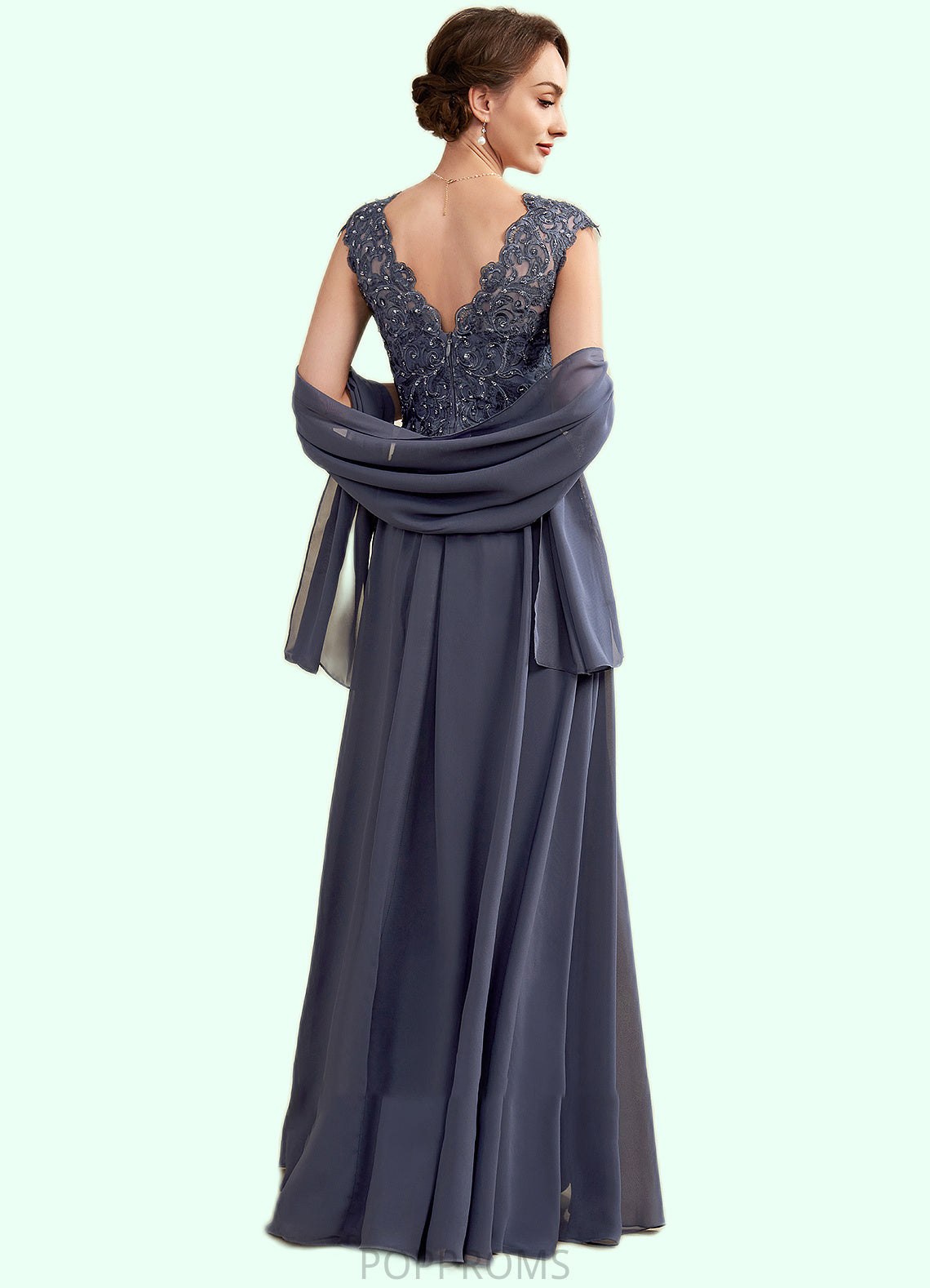 Leah A-Line V-neck Floor-Length Chiffon Lace Mother of the Bride Dress With Beading Sequins PP6126P0014657