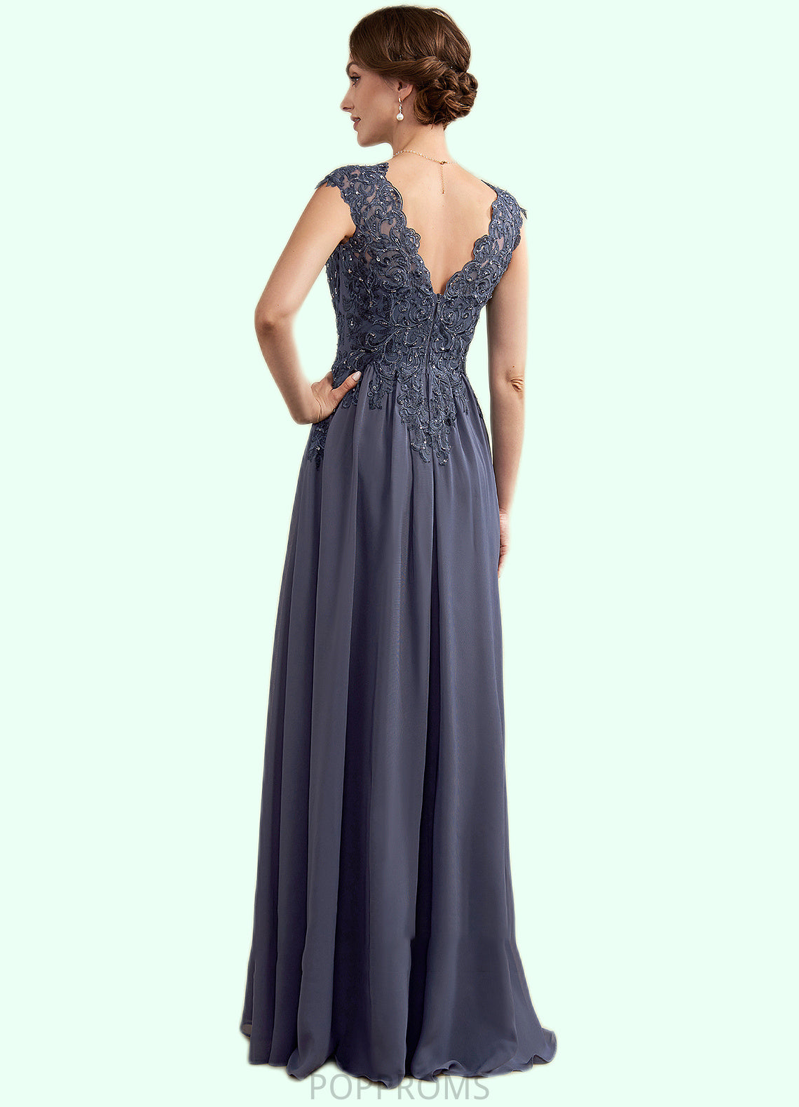 Leah A-Line V-neck Floor-Length Chiffon Lace Mother of the Bride Dress With Beading Sequins PP6126P0014657