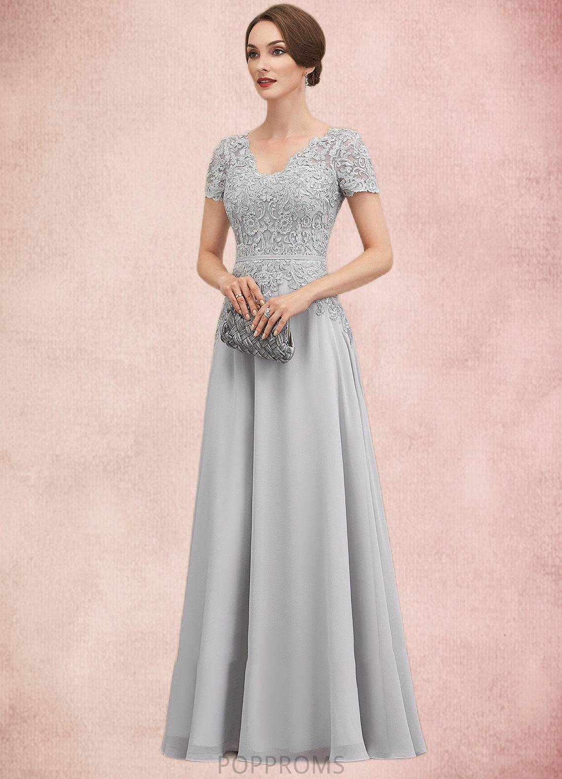 Lizbeth A-line V-Neck Floor-Length Chiffon Lace Mother of the Bride Dress With Sequins PP6126P0014658