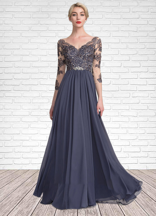 Genesis A-Line V-neck Floor-Length Chiffon Lace Mother of the Bride Dress PP6126P0014659