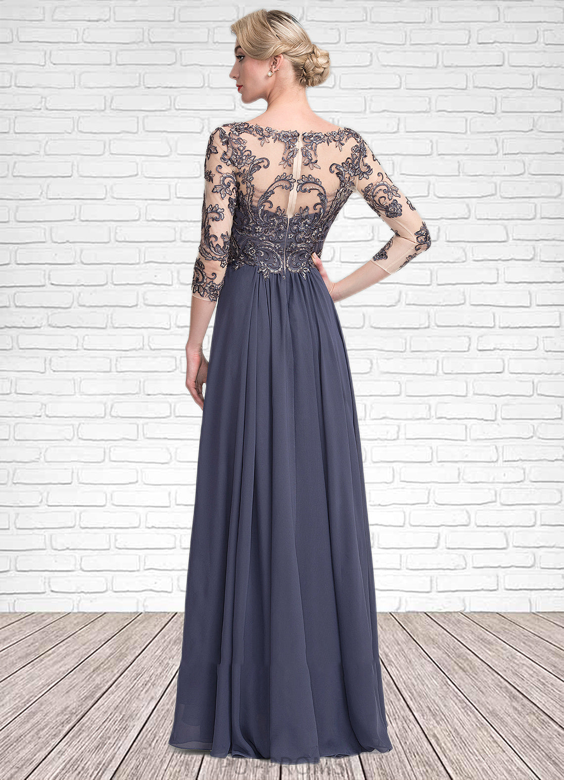 Genesis A-Line V-neck Floor-Length Chiffon Lace Mother of the Bride Dress PP6126P0014659