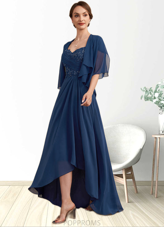 Destinee A-Line Sweetheart Asymmetrical Chiffon Lace Mother of the Bride Dress With Ruffle Beading Sequins PP6126P0014663