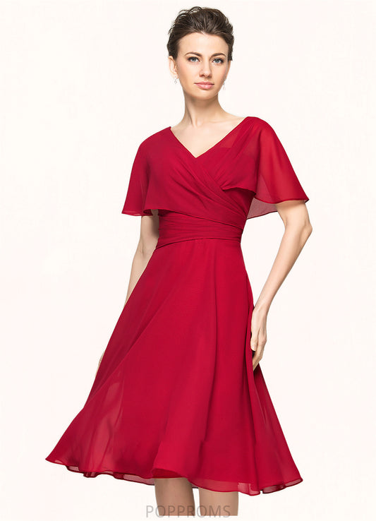 Lily A-Line V-neck Knee-Length Chiffon Mother of the Bride Dress With Ruffle PP6126P0014664