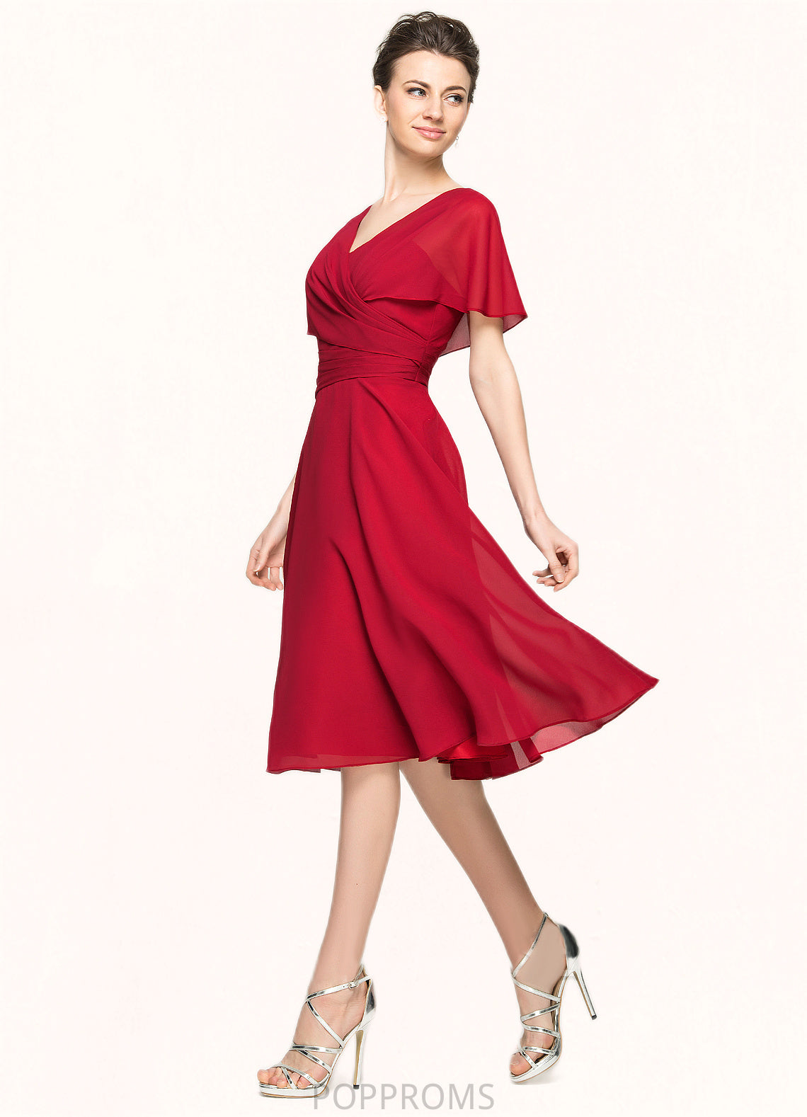 Lily A-Line V-neck Knee-Length Chiffon Mother of the Bride Dress With Ruffle PP6126P0014664