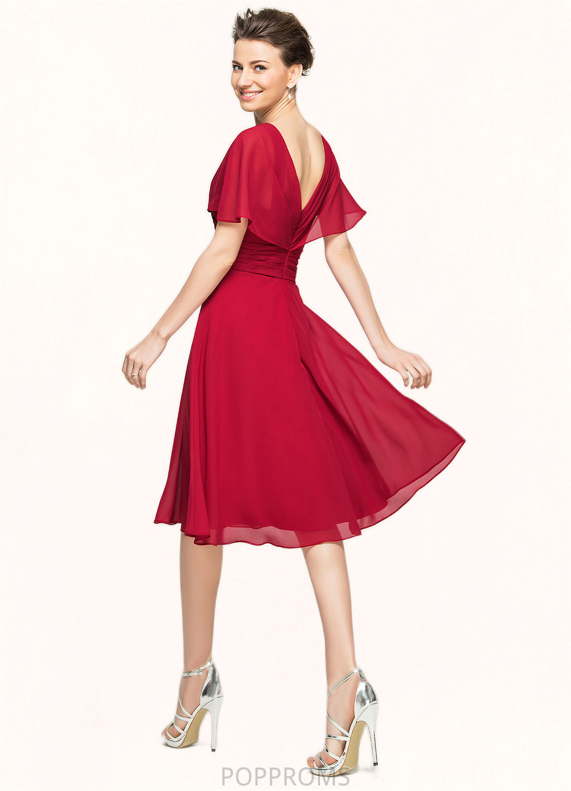 Lily A-Line V-neck Knee-Length Chiffon Mother of the Bride Dress With Ruffle PP6126P0014664