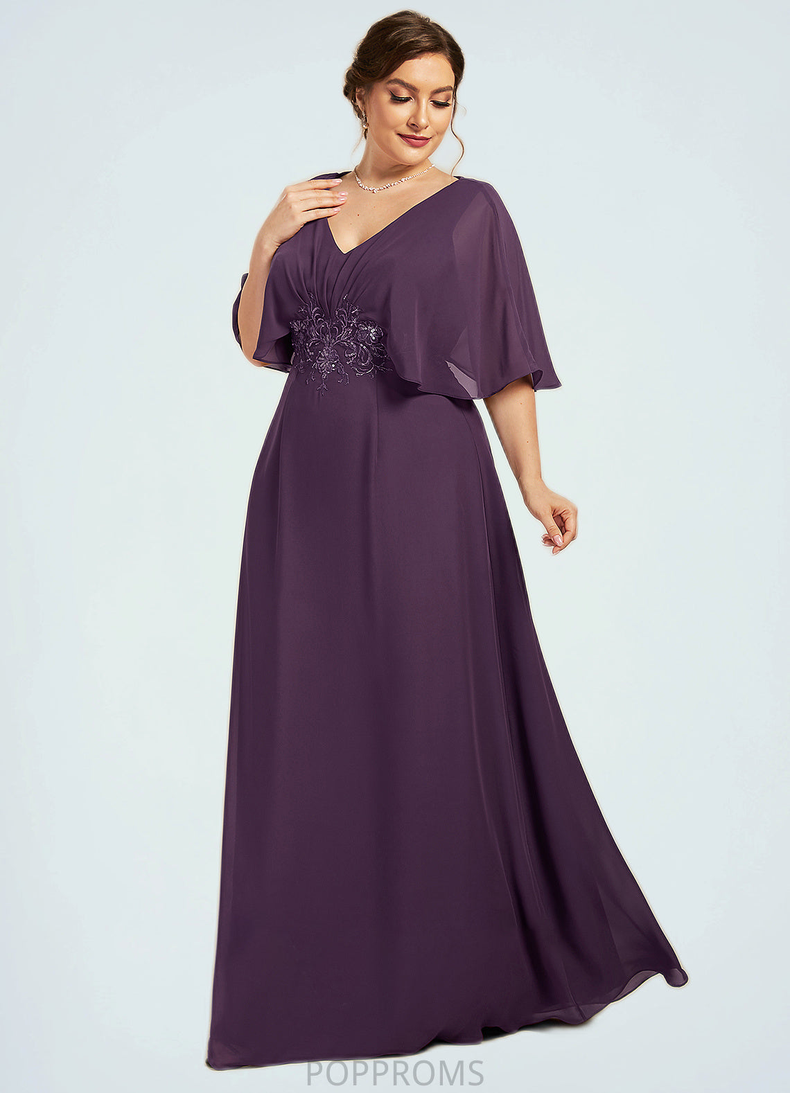 Shyla A-Line V-neck Floor-Length Chiffon Mother of the Bride Dress With Lace Sequins PP6126P0014665