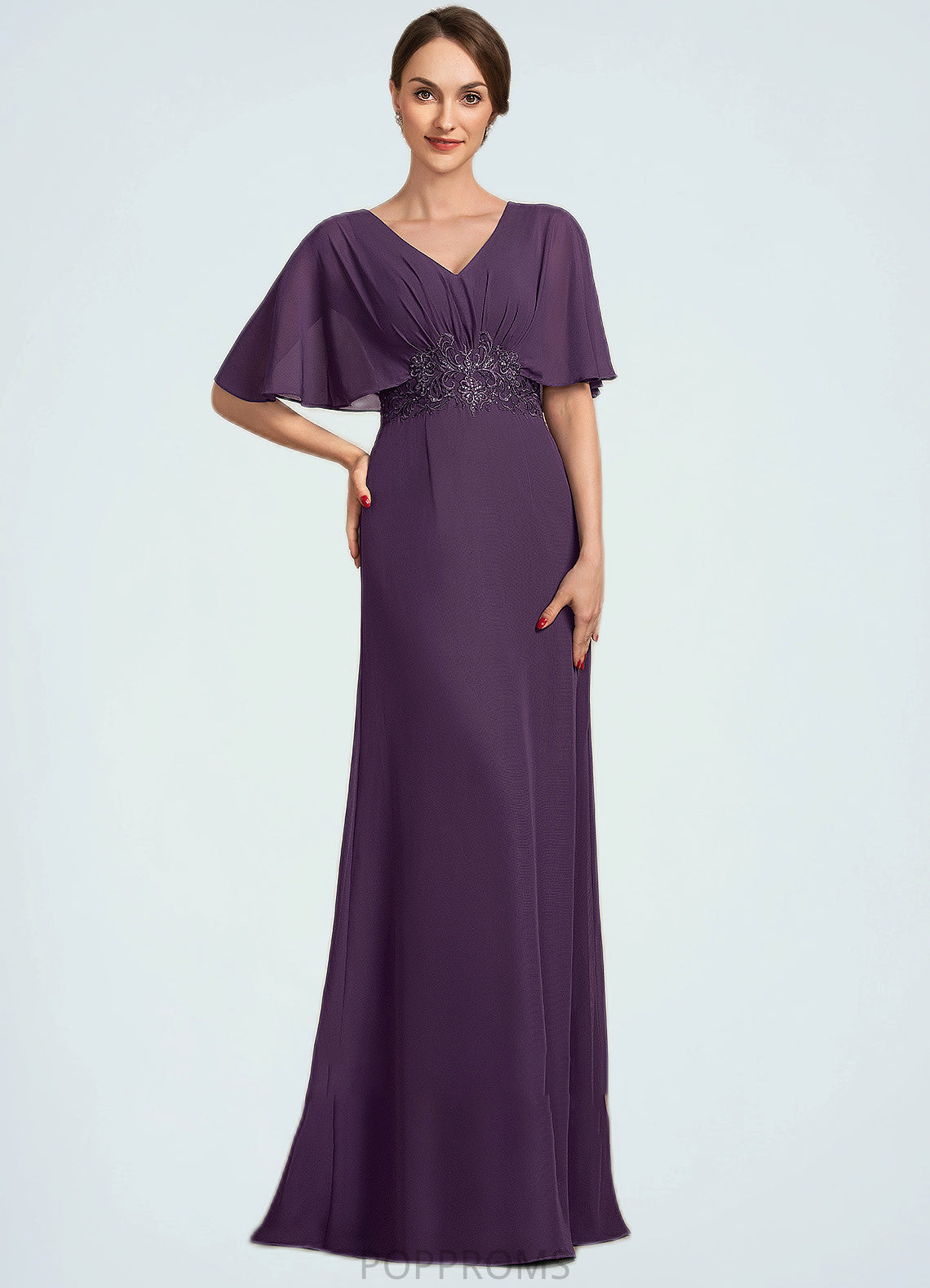 Shyla A-Line V-neck Floor-Length Chiffon Mother of the Bride Dress With Lace Sequins PP6126P0014665