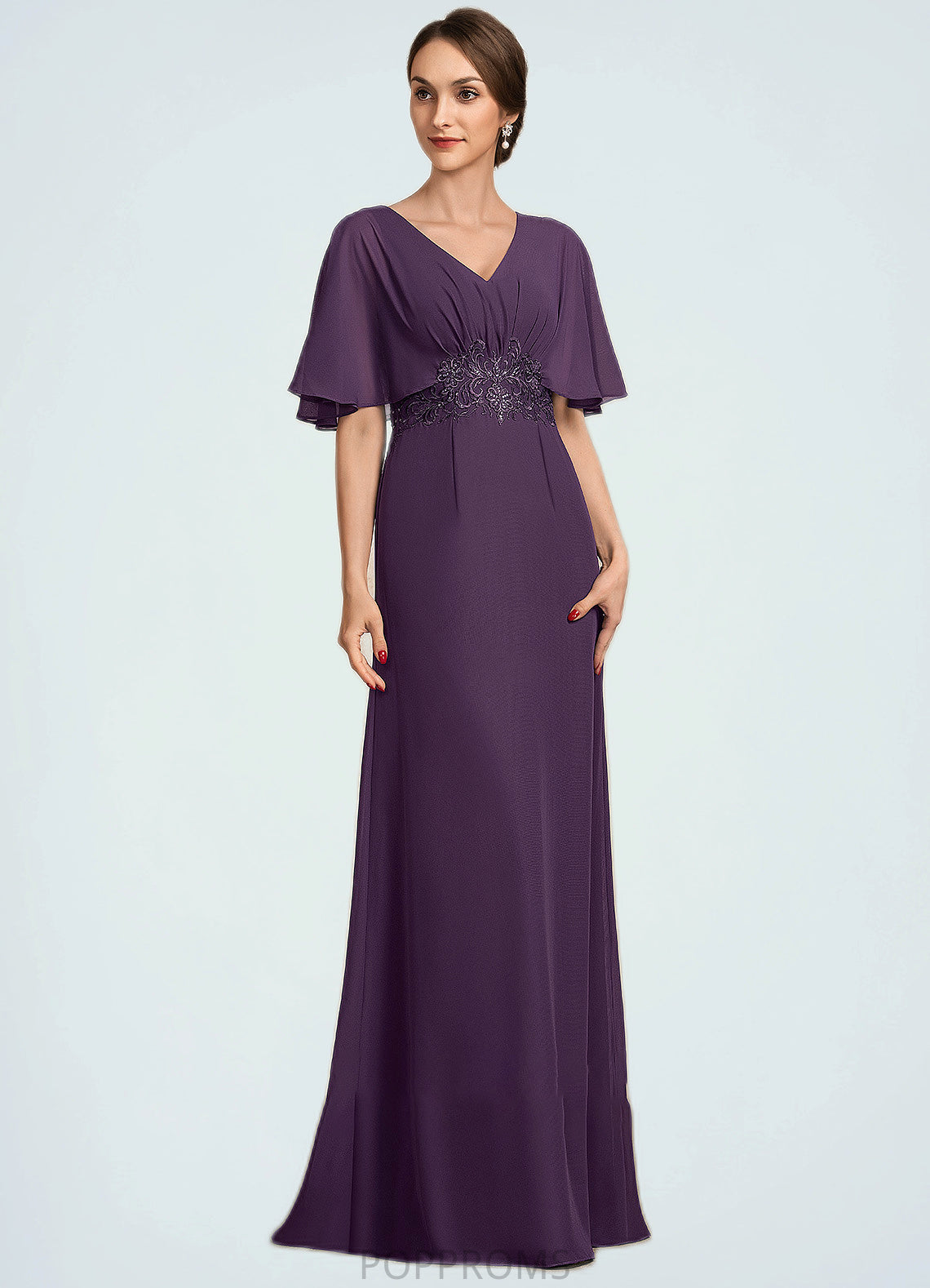 Shyla A-Line V-neck Floor-Length Chiffon Mother of the Bride Dress With Lace Sequins PP6126P0014665