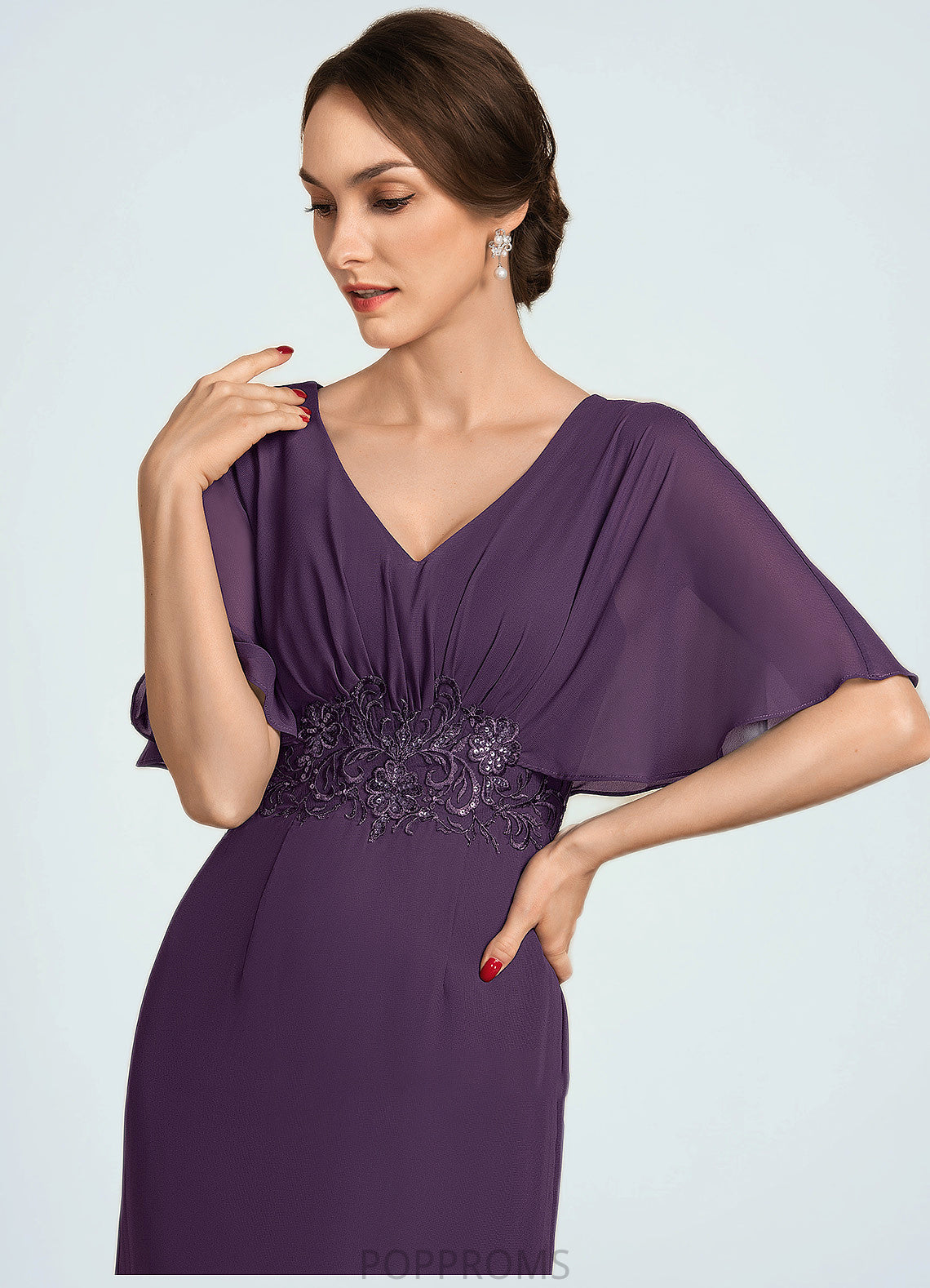 Shyla A-Line V-neck Floor-Length Chiffon Mother of the Bride Dress With Lace Sequins PP6126P0014665