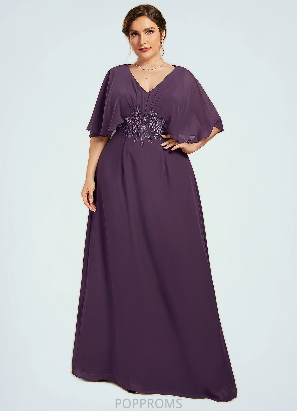 Shyla A-Line V-neck Floor-Length Chiffon Mother of the Bride Dress With Lace Sequins PP6126P0014665