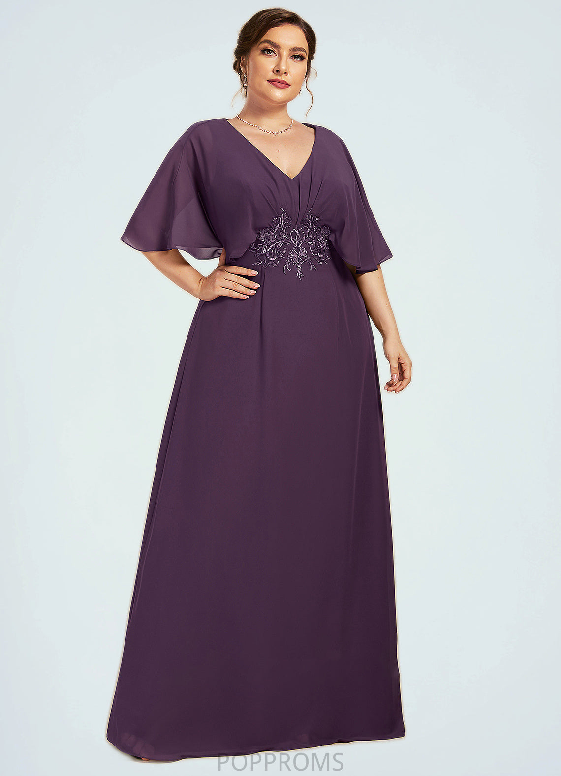 Shyla A-Line V-neck Floor-Length Chiffon Mother of the Bride Dress With Lace Sequins PP6126P0014665