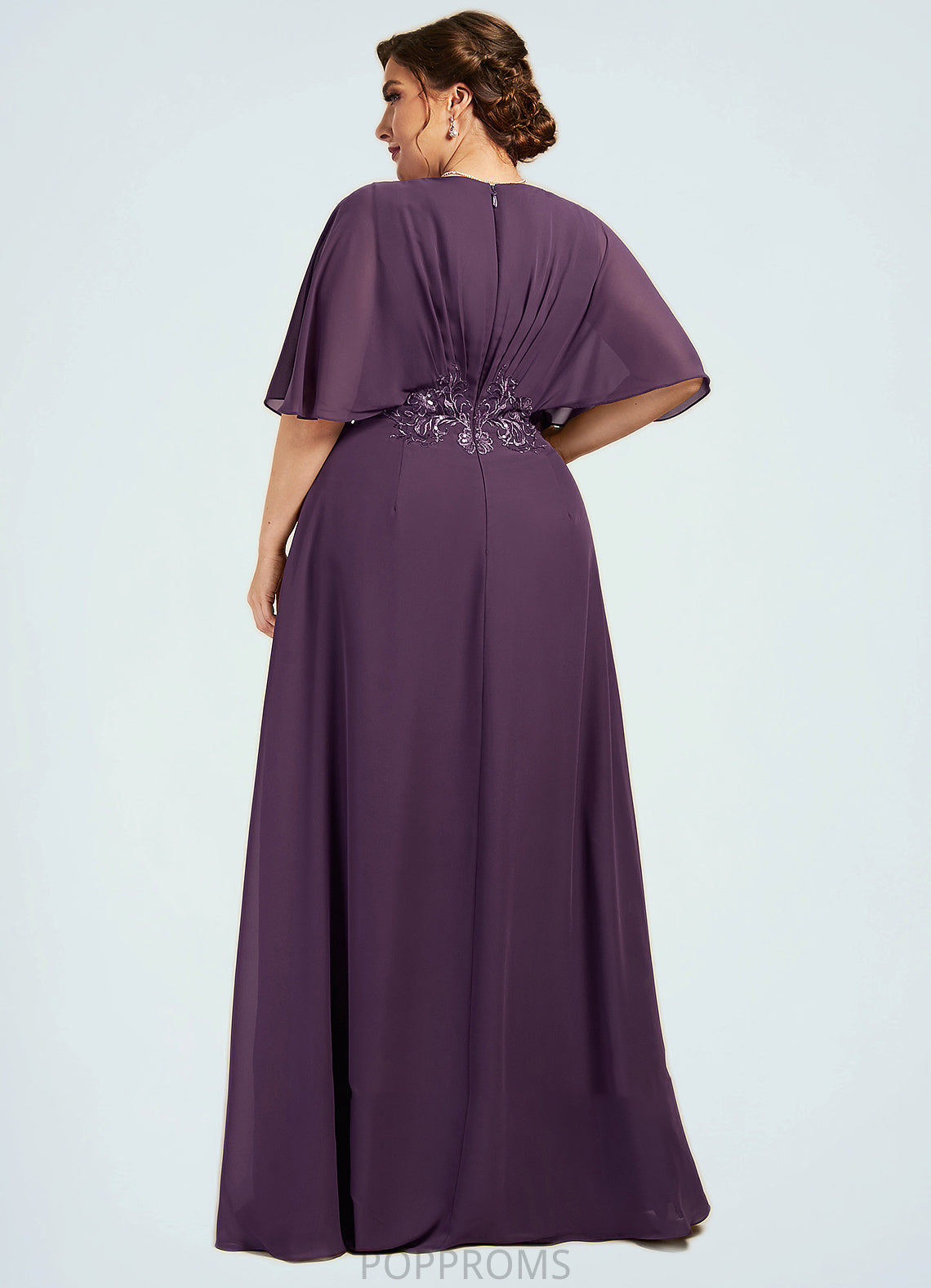 Shyla A-Line V-neck Floor-Length Chiffon Mother of the Bride Dress With Lace Sequins PP6126P0014665