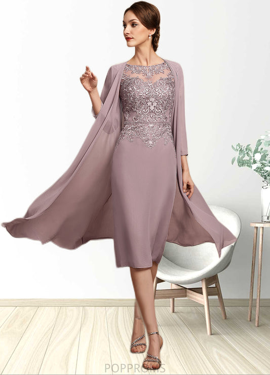 Rylee Sheath/Column Scoop Neck Knee-Length Chiffon Lace Mother of the Bride Dress With Beading Sequins PP6126P0014666