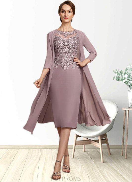 Rylee Sheath/Column Scoop Neck Knee-Length Chiffon Lace Mother of the Bride Dress With Beading Sequins PP6126P0014666