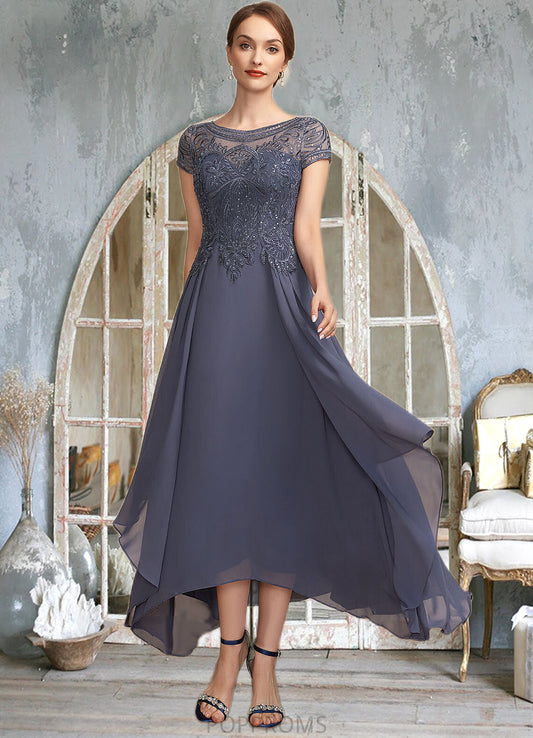 Taniyah A-Line Scoop Neck Asymmetrical Chiffon Lace Mother of the Bride Dress With Sequins PP6126P0014667