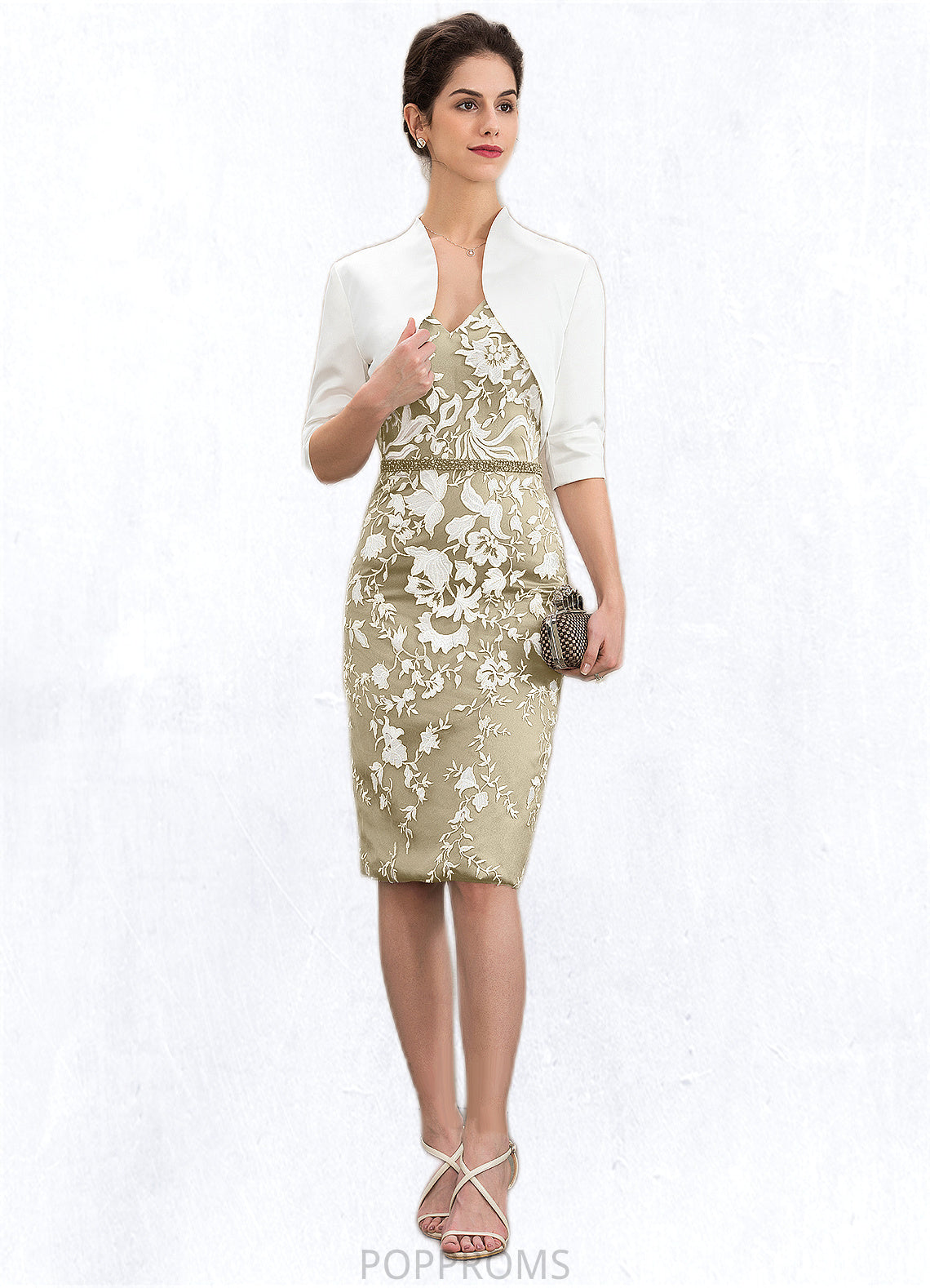 Alessandra Sheath/Column V-neck Knee-Length Lace Mother of the Bride Dress With Beading Sequins PP6126P0014668