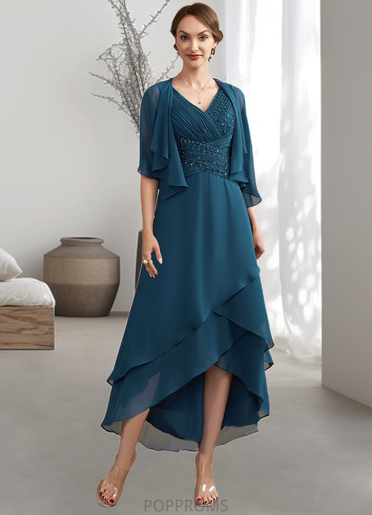 Julianna A-Line V-neck Asymmetrical Chiffon Mother of the Bride Dress With Ruffle Beading Sequins PP6126P0014671