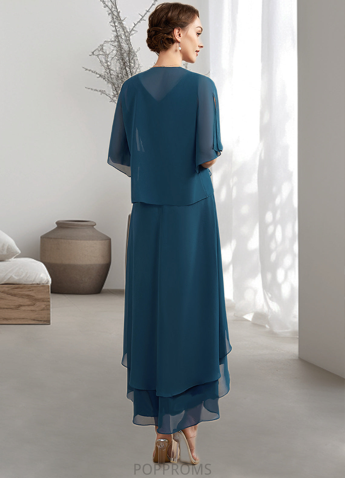 Julianna A-Line V-neck Asymmetrical Chiffon Mother of the Bride Dress With Ruffle Beading Sequins PP6126P0014671