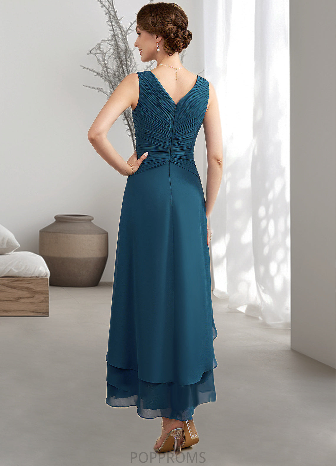 Julianna A-Line V-neck Asymmetrical Chiffon Mother of the Bride Dress With Ruffle Beading Sequins PP6126P0014671