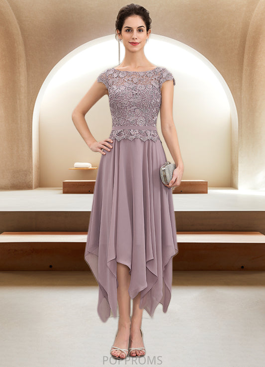 Savannah A-Line Scoop Neck Ankle-Length Chiffon Lace Mother of the Bride Dress With Cascading Ruffles PP6126P0014673