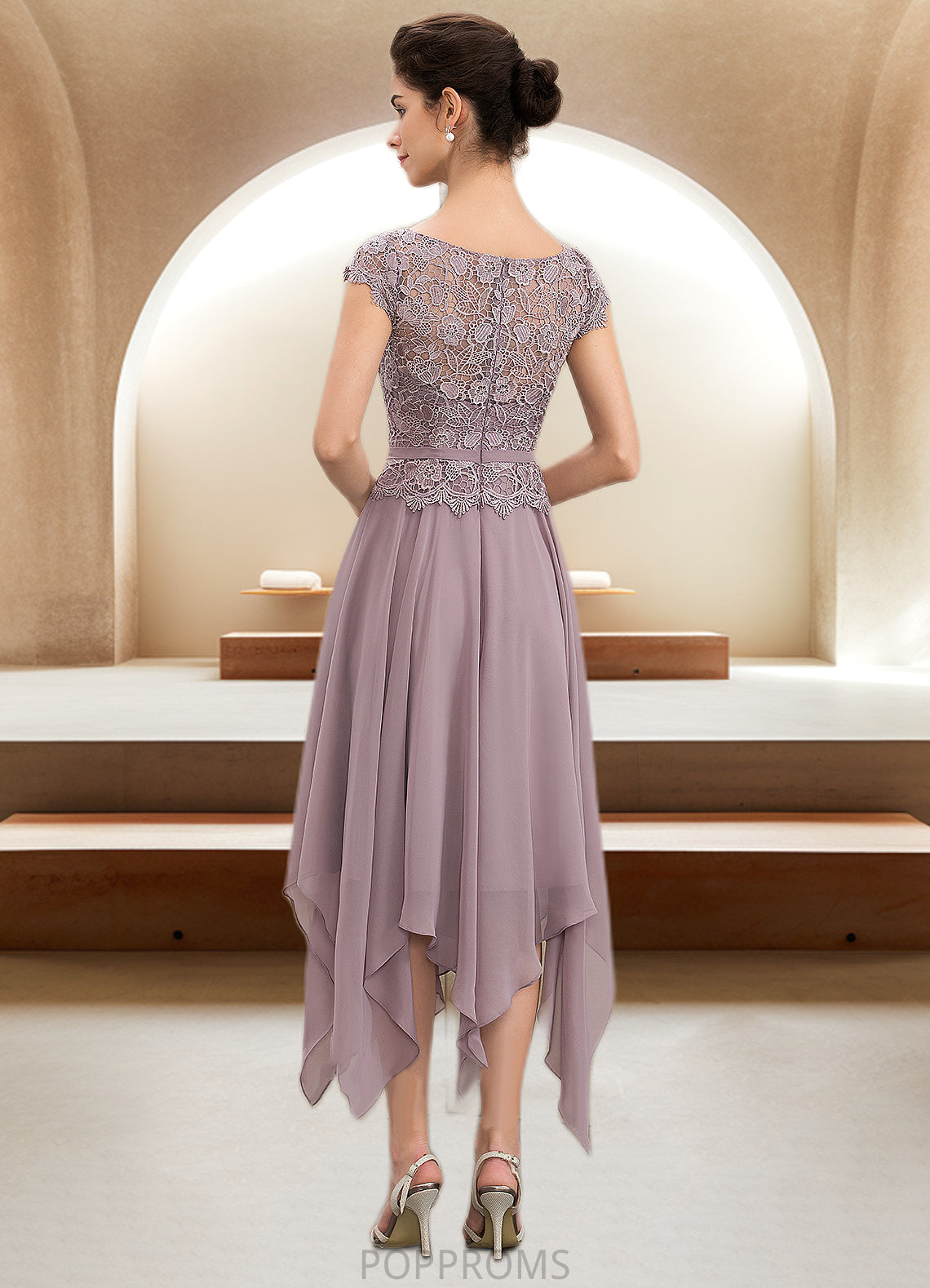 Savannah A-Line Scoop Neck Ankle-Length Chiffon Lace Mother of the Bride Dress With Cascading Ruffles PP6126P0014673