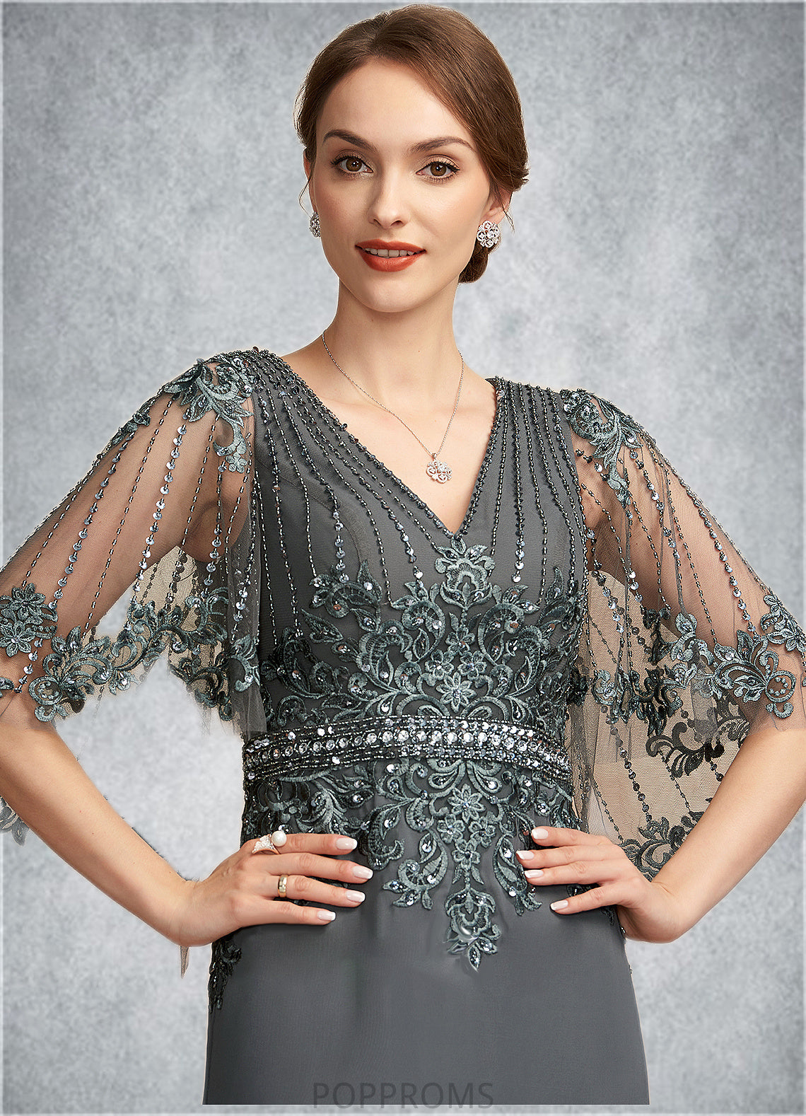 Haley A-Line V-neck Floor-Length Chiffon Lace Mother of the Bride Dress With Beading Sequins PP6126P0014674