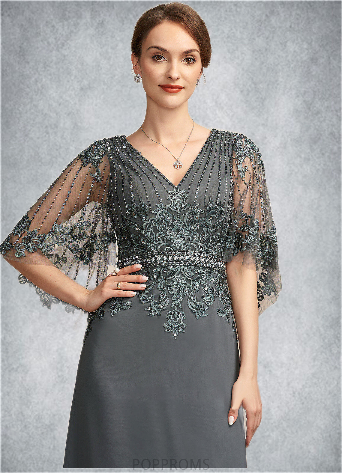 Haley A-Line V-neck Floor-Length Chiffon Lace Mother of the Bride Dress With Beading Sequins PP6126P0014674