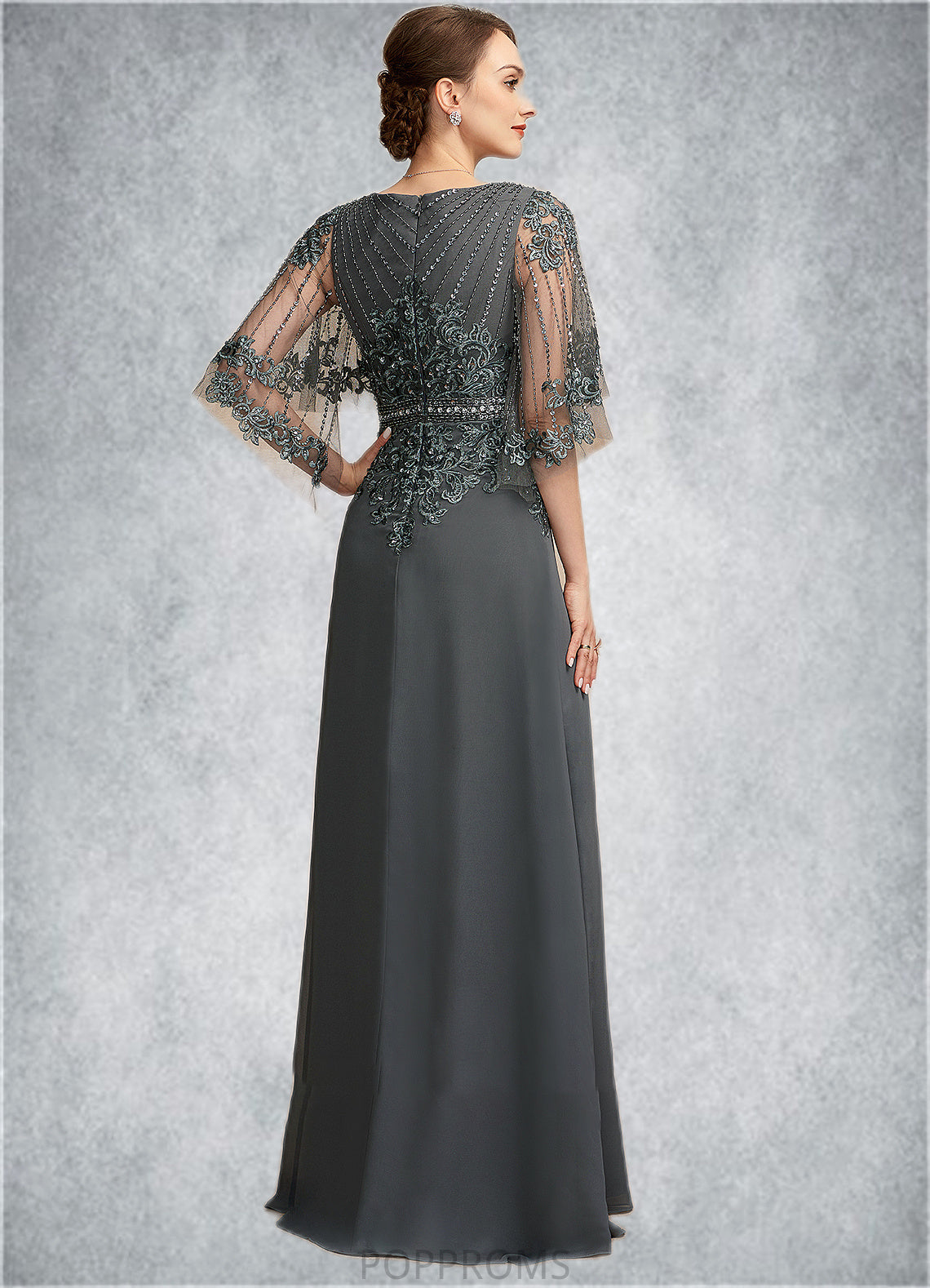 Haley A-Line V-neck Floor-Length Chiffon Lace Mother of the Bride Dress With Beading Sequins PP6126P0014674