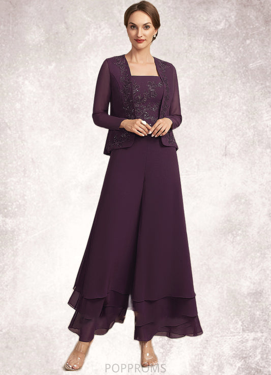 Anna Jumpsuit/Pantsuit Square Neckline Ankle-Length Chiffon Lace Mother of the Bride Dress With Sequins PP6126P0014676