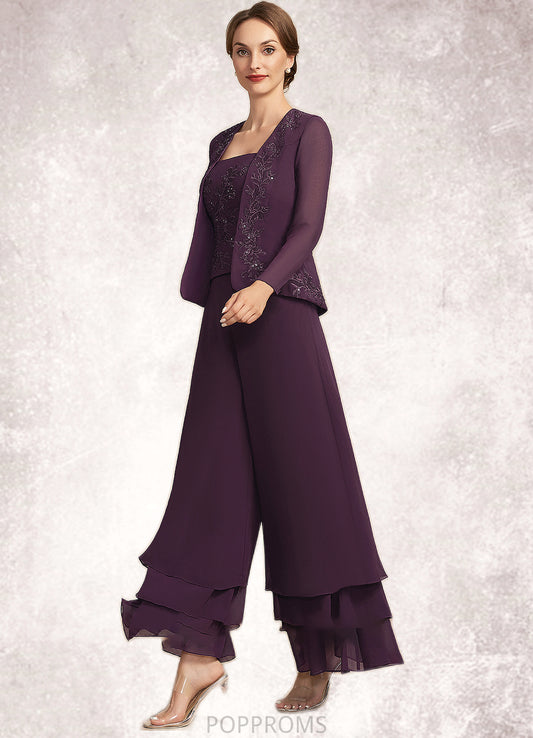 Anna Jumpsuit/Pantsuit Square Neckline Ankle-Length Chiffon Lace Mother of the Bride Dress With Sequins PP6126P0014676