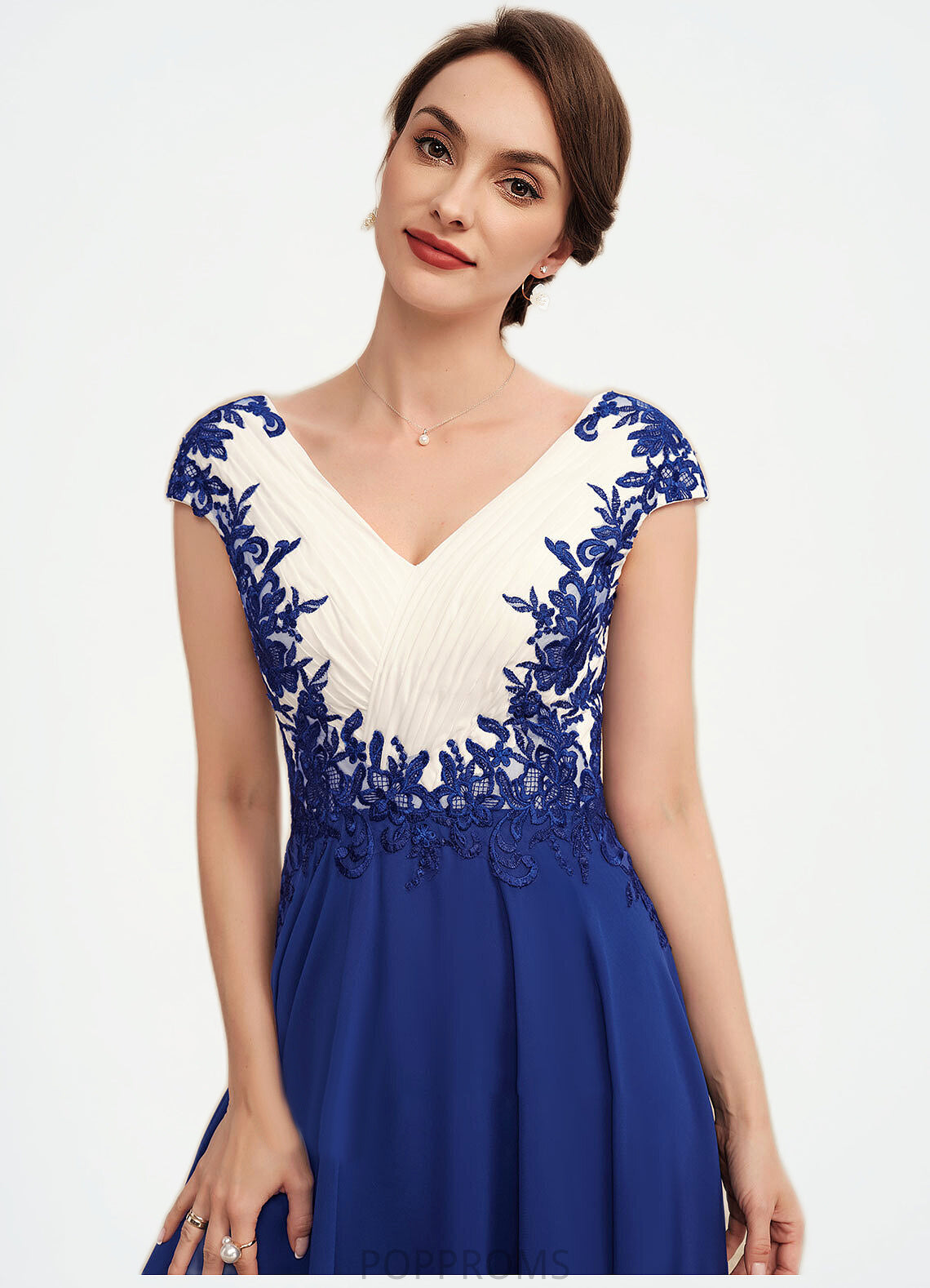 Yamilet A-Line V-neck Tea-Length Chiffon Mother of the Bride Dress With Ruffle Lace PP6126P0014677