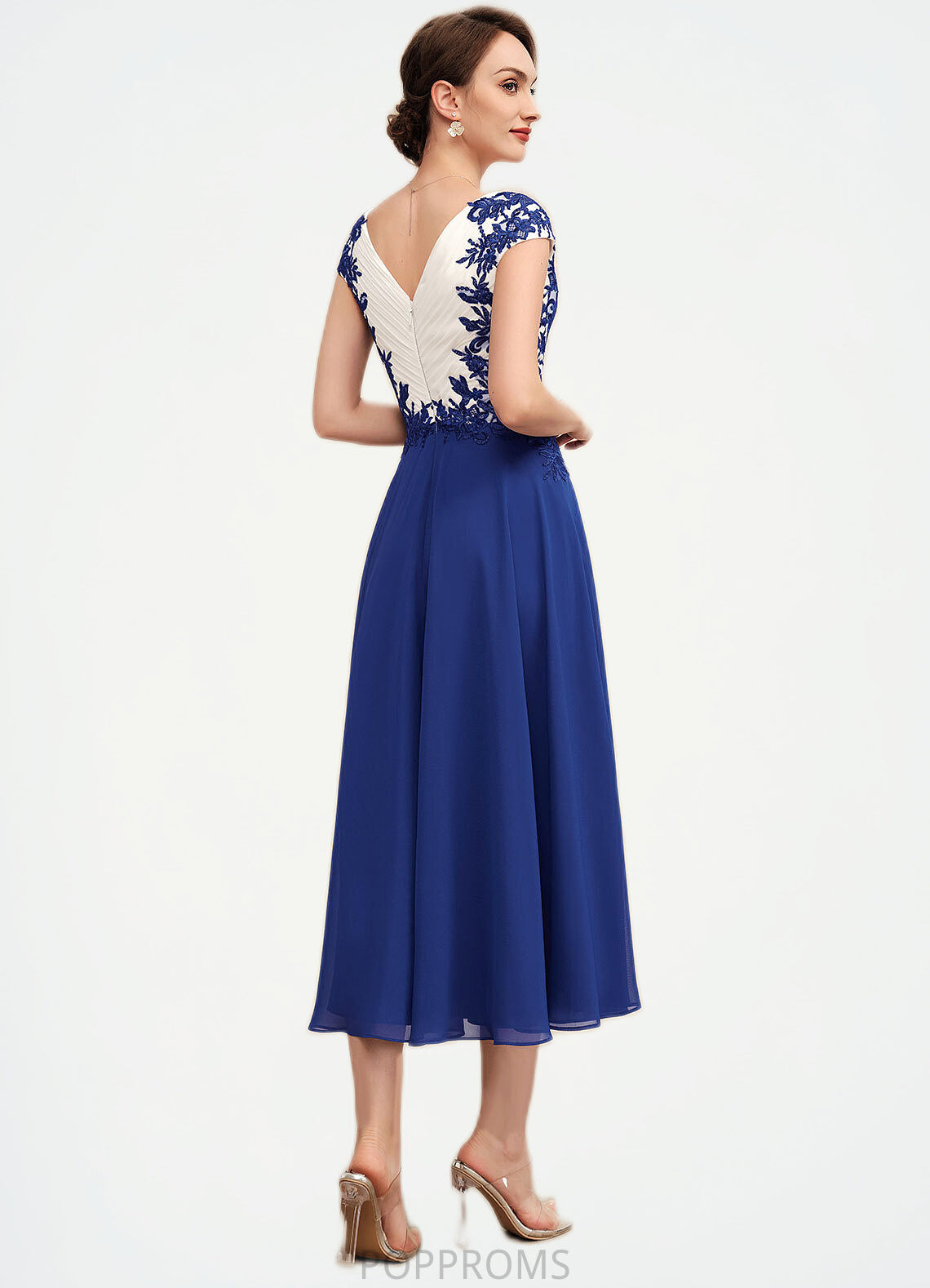 Yamilet A-Line V-neck Tea-Length Chiffon Mother of the Bride Dress With Ruffle Lace PP6126P0014677