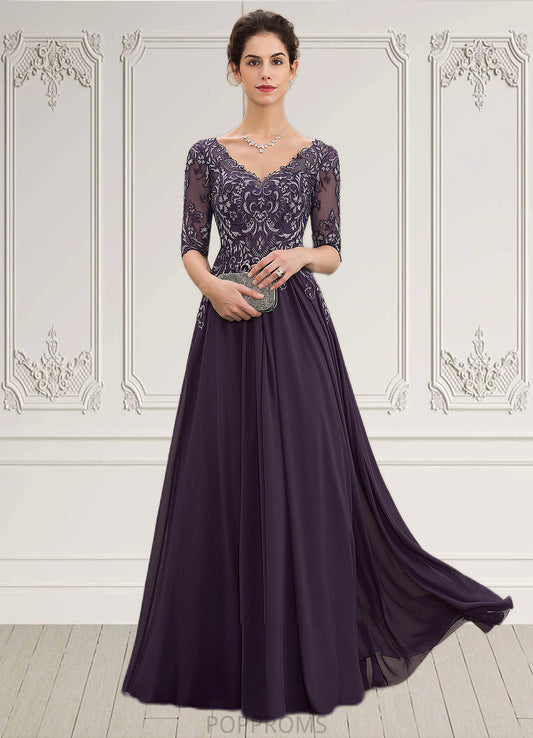 Alondra A-Line V-neck Floor-Length Chiffon Lace Mother of the Bride Dress PP6126P0014678