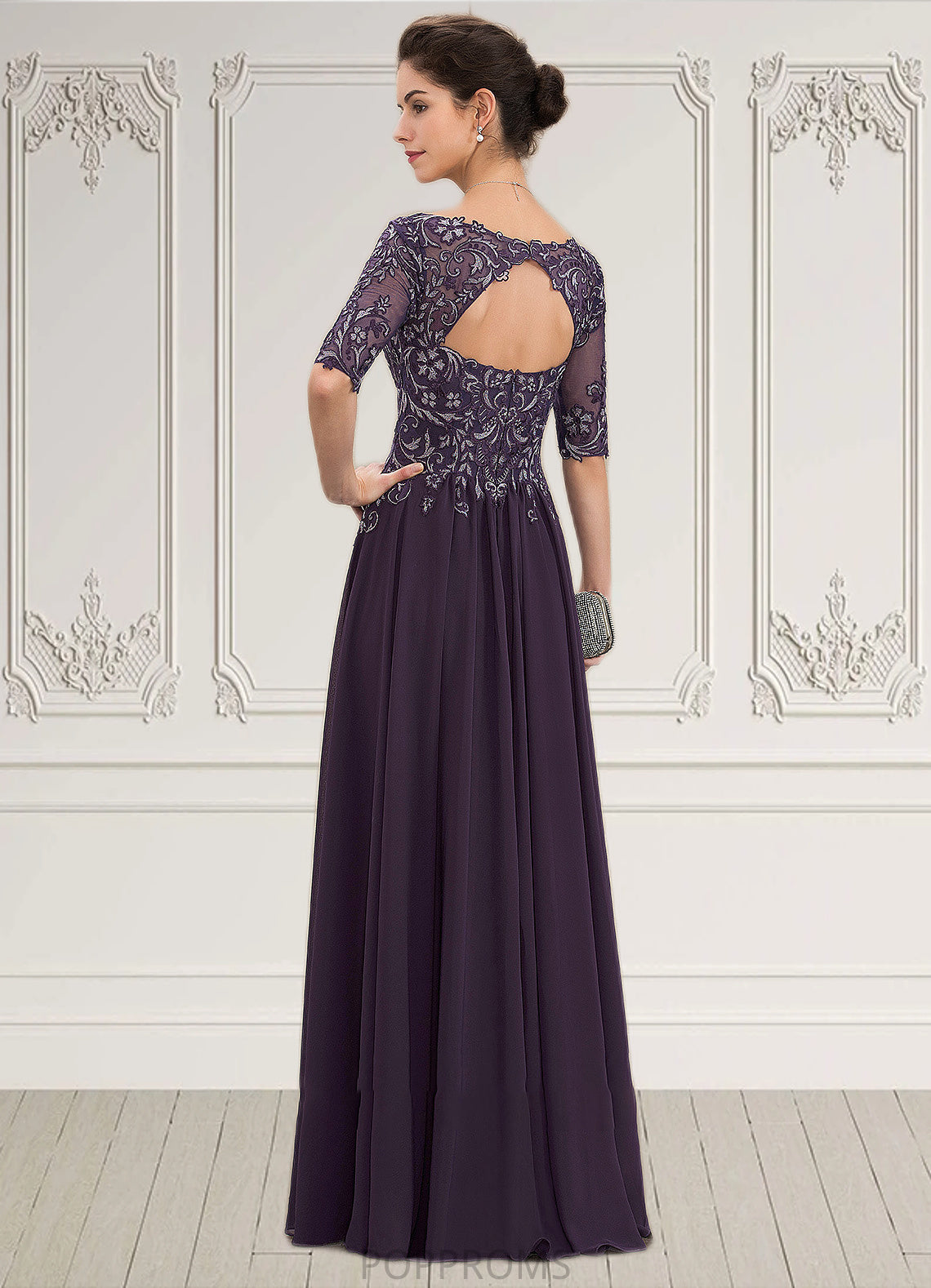 Alondra A-Line V-neck Floor-Length Chiffon Lace Mother of the Bride Dress PP6126P0014678