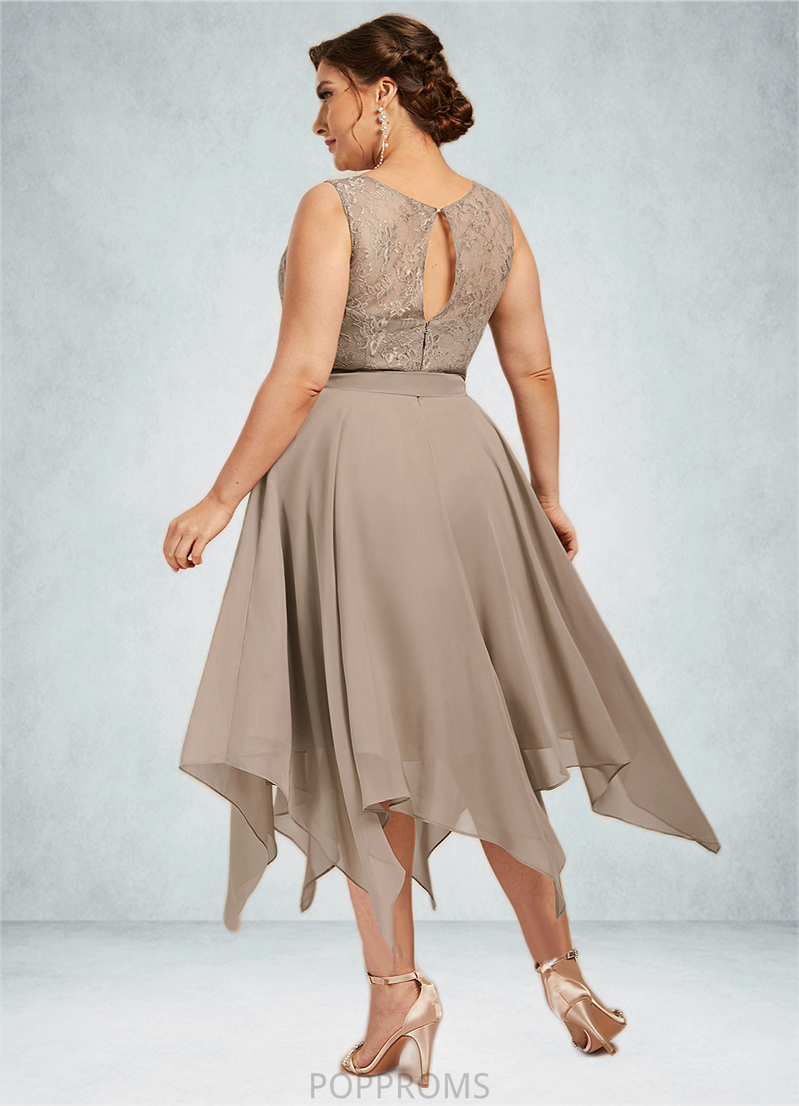 Elliana A-Line Scoop Neck Tea-Length Chiffon Lace Mother of the Bride Dress With Bow(s) PP6126P0014681