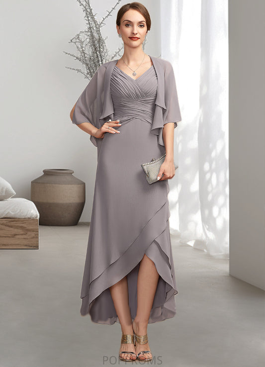 Hannah A-Line V-neck Asymmetrical Chiffon Mother of the Bride Dress With Ruffle PP6126P0014682