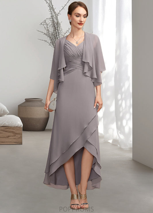 Hannah A-Line V-neck Asymmetrical Chiffon Mother of the Bride Dress With Ruffle PP6126P0014682