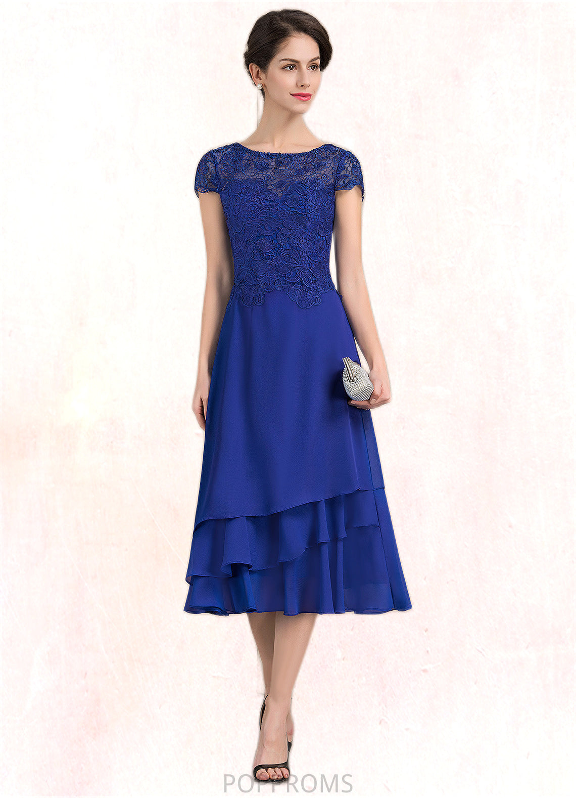 Camille A-Line Scoop Neck Tea-Length Chiffon Lace Mother of the Bride Dress PP6126P0014685