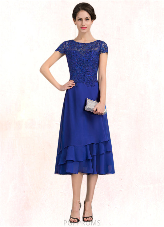 Camille A-Line Scoop Neck Tea-Length Chiffon Lace Mother of the Bride Dress PP6126P0014685