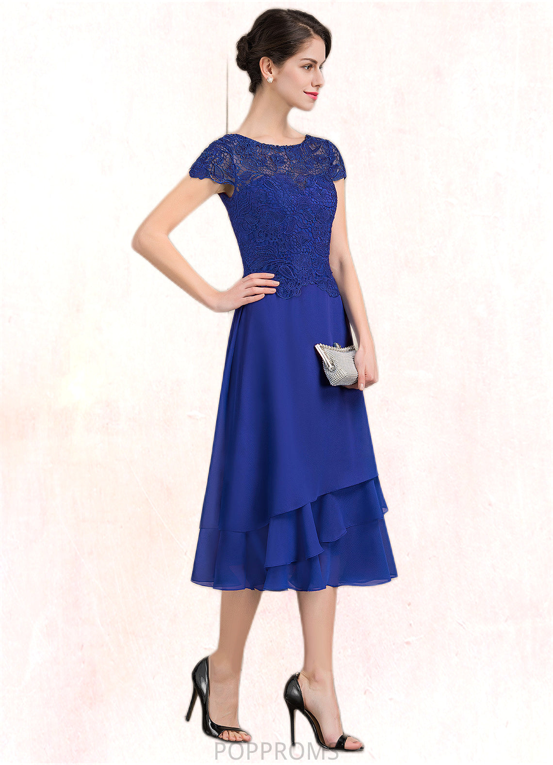 Camille A-Line Scoop Neck Tea-Length Chiffon Lace Mother of the Bride Dress PP6126P0014685