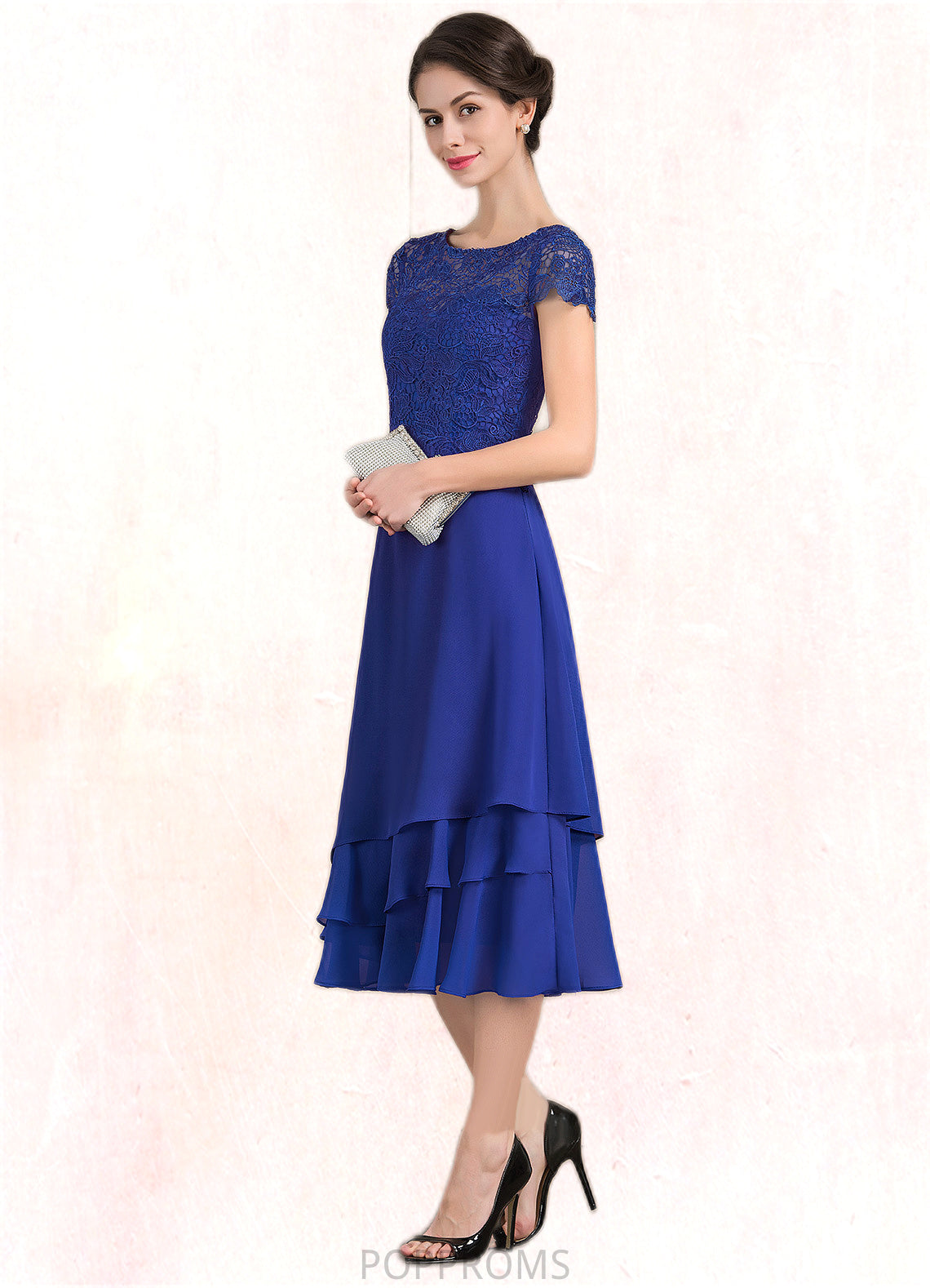 Camille A-Line Scoop Neck Tea-Length Chiffon Lace Mother of the Bride Dress PP6126P0014685