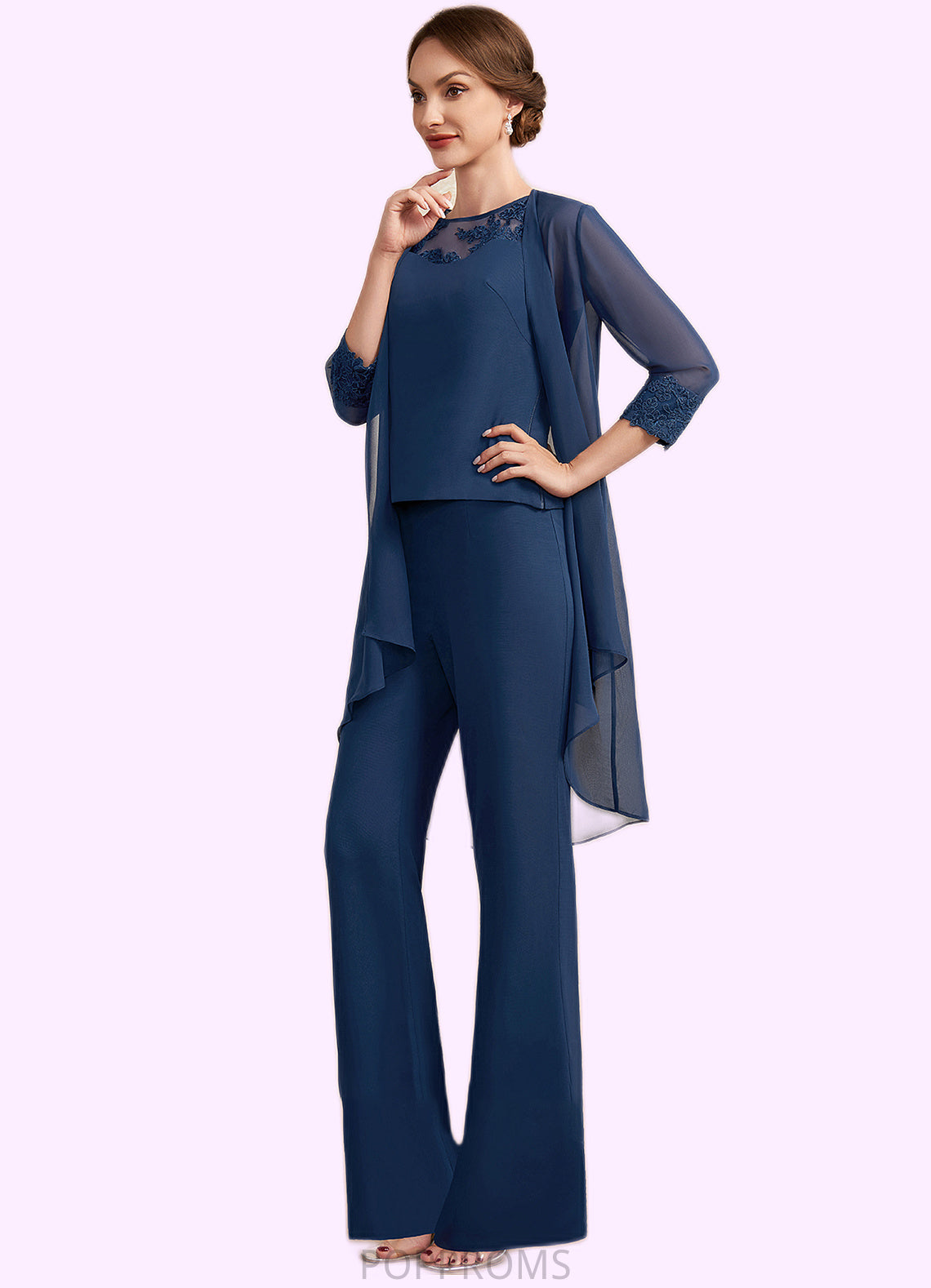 Nan Jumpsuit/Pantsuit Scoop Neck Floor-Length Chiffon Mother of the Bride Dress With Lace PP6126P0014687