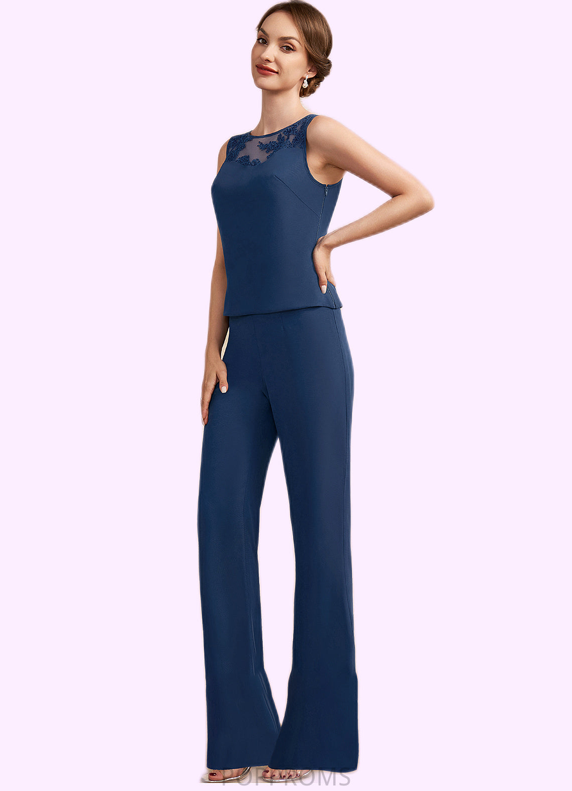 Nan Jumpsuit/Pantsuit Scoop Neck Floor-Length Chiffon Mother of the Bride Dress With Lace PP6126P0014687