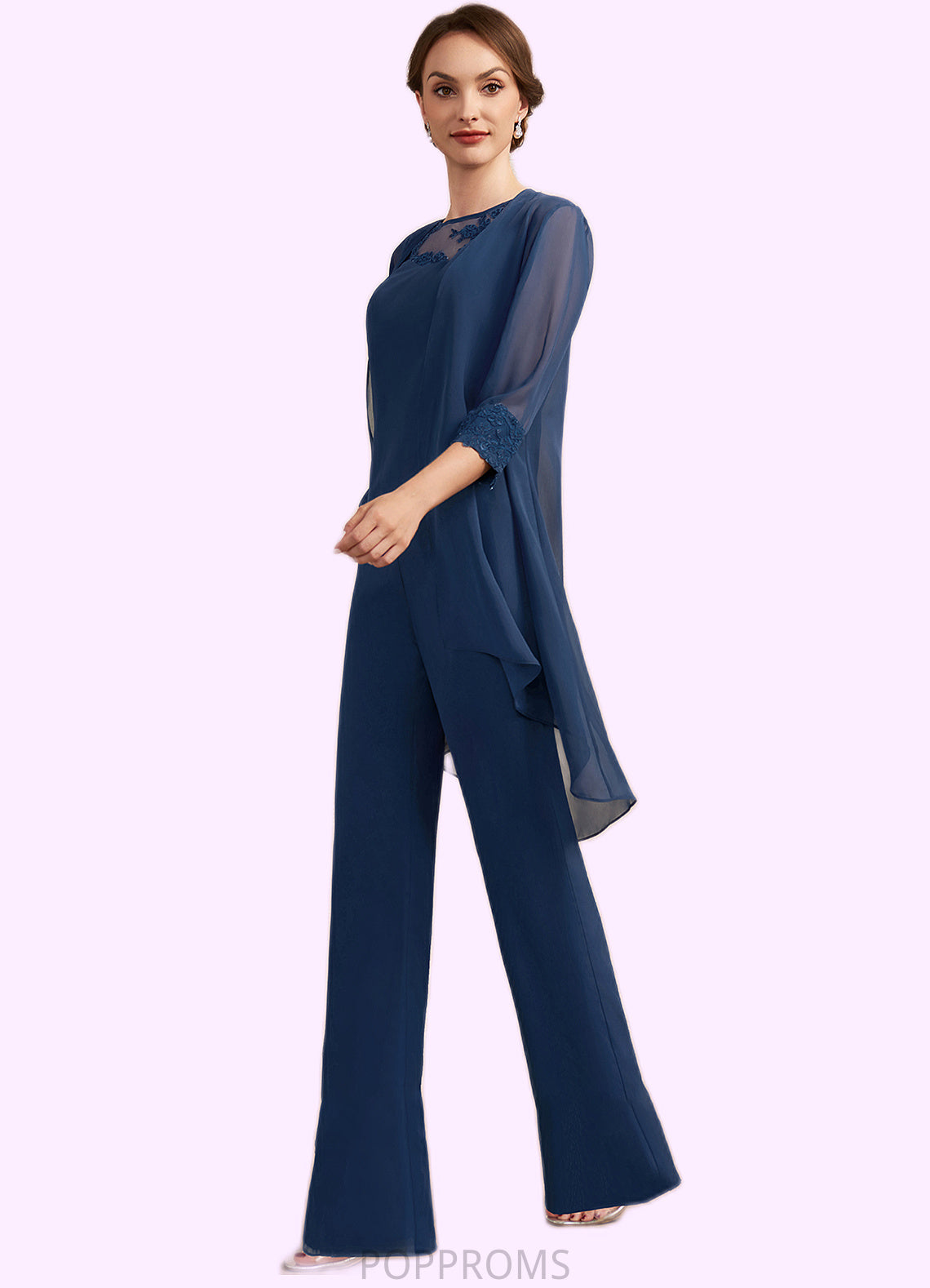 Nan Jumpsuit/Pantsuit Scoop Neck Floor-Length Chiffon Mother of the Bride Dress With Lace PP6126P0014687