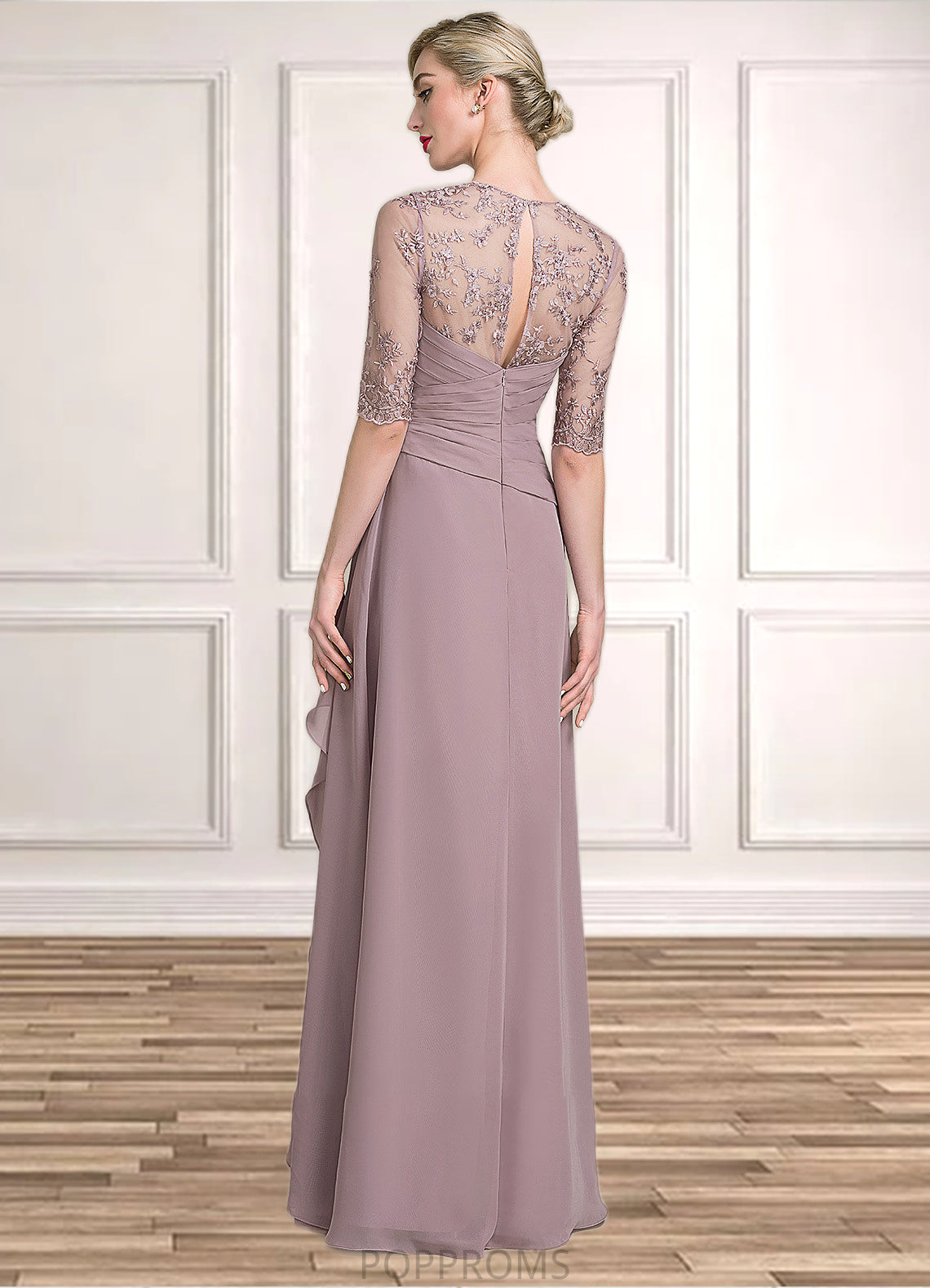 Dayami A-Line Sweetheart Floor-Length Chiffon Lace Mother of the Bride Dress With Beading Sequins Cascading Ruffles PP6126P0014692